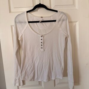 Free People Cream Long Sleeve Henley Top